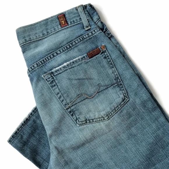 7 For All Mankind Jeans Straight Distressed Denim - Picture 2 of 6